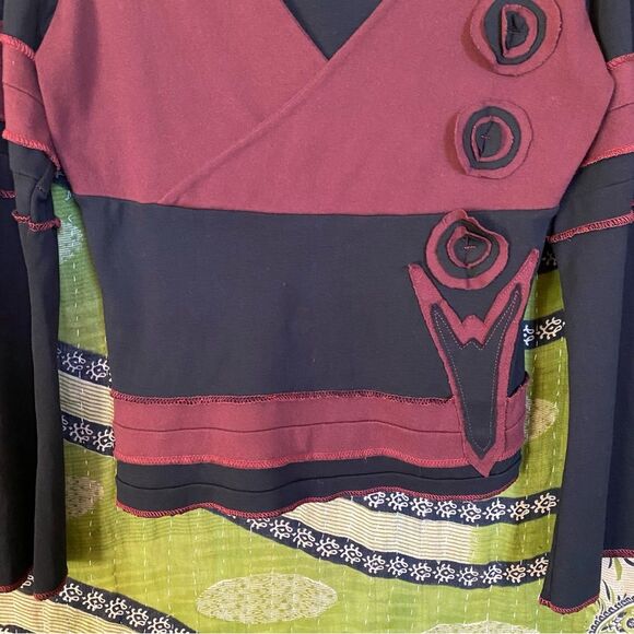 Y2K The Collection Royal Black/ Red Boho Whimsigoth Patchwork Top Size Medium - Picture 6 of 15